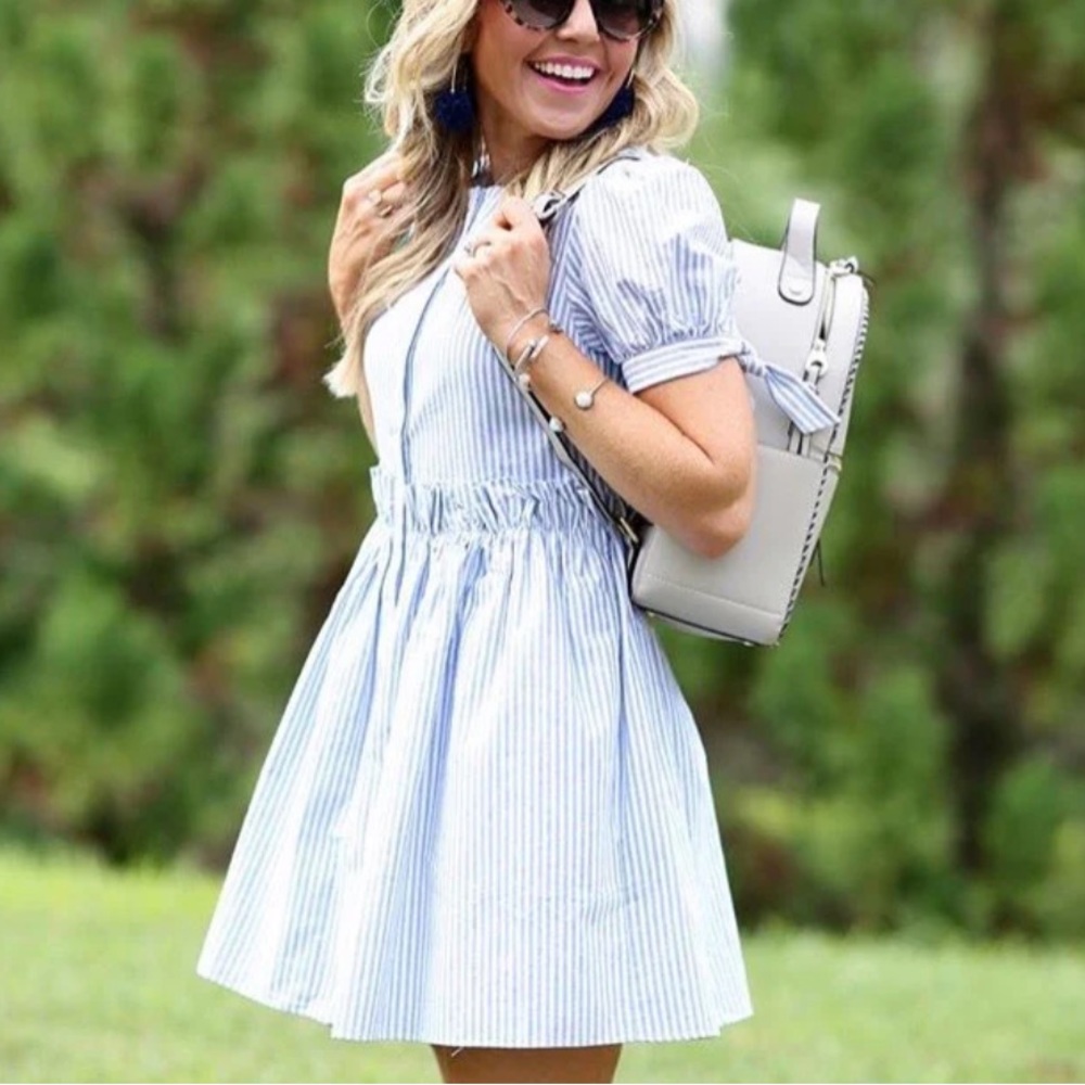 English Factory striped button down dress with ruffle waist size small